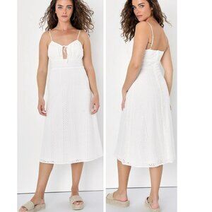 Lulus Adored Aura White Eyelet Embroidered Cutout Midi Dress XS New NWT